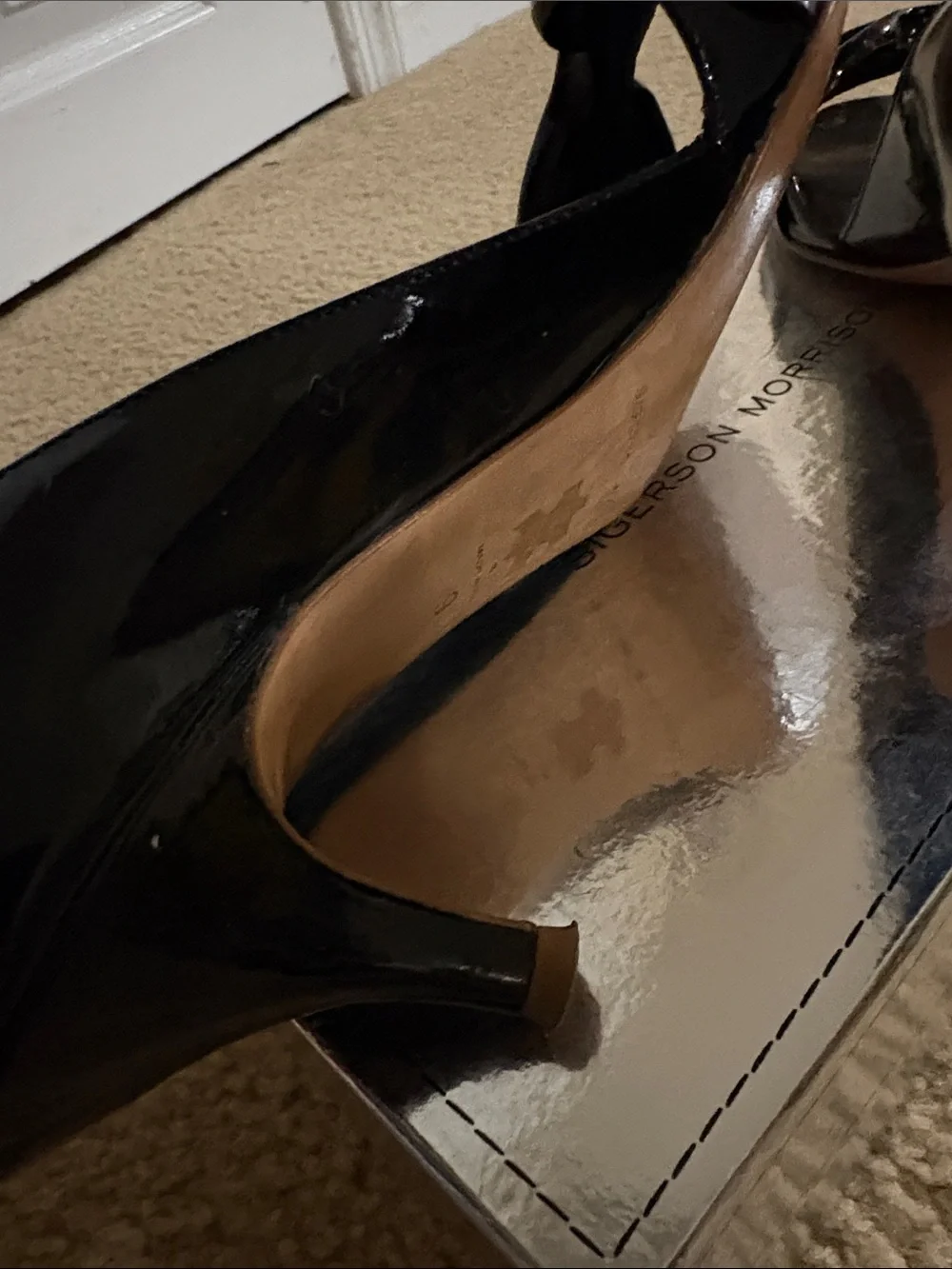 Sigerson Morrison Black Patent Bow Peep Toe Heels